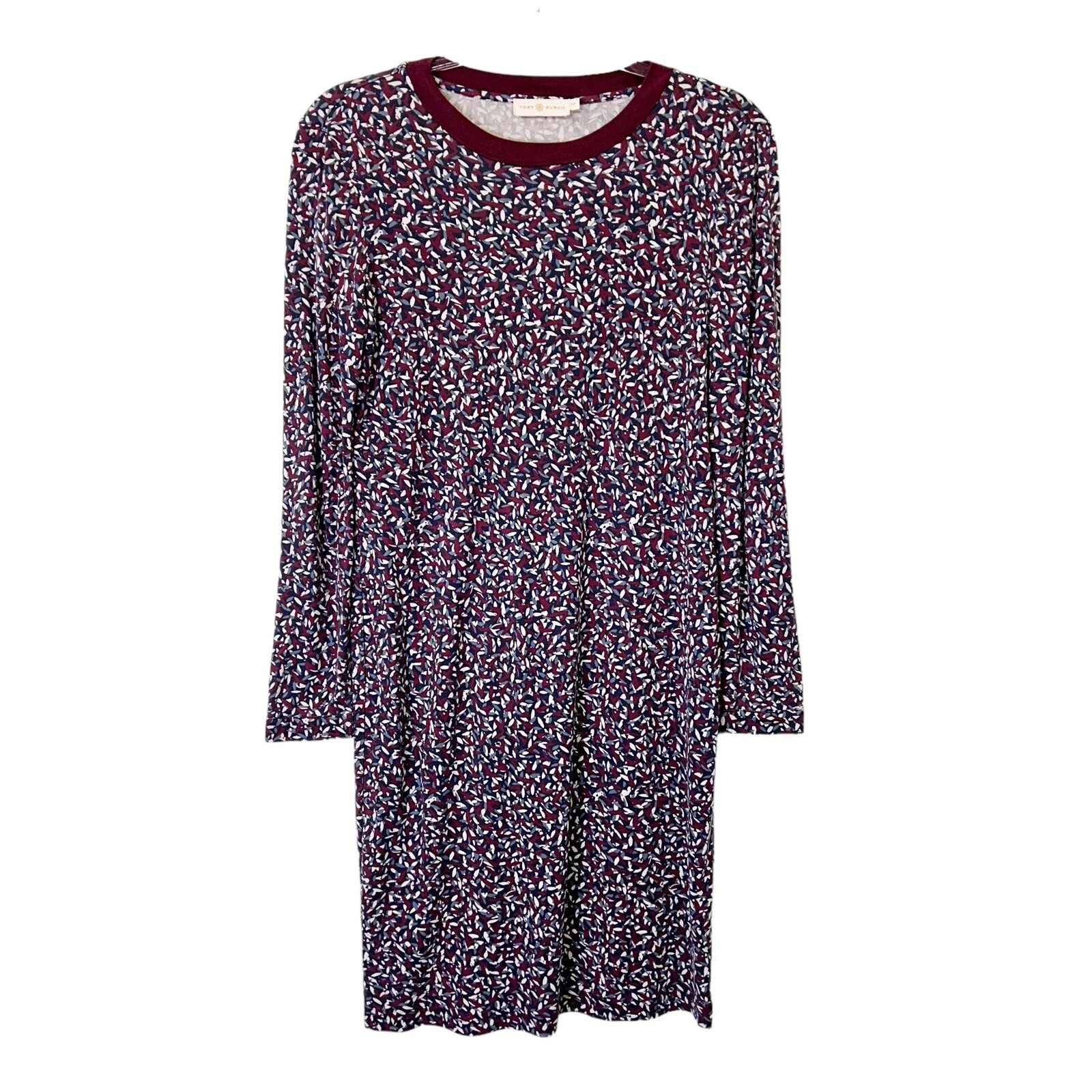 Abito donna Tory Burch in seta a tubino taglia small stampa bordeaux maniche lunghe