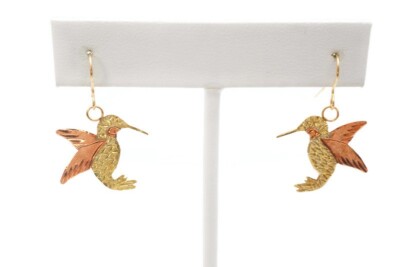 Black Hills Gold 10k Hummingbird Dangle Earrings Coleman Two Tone