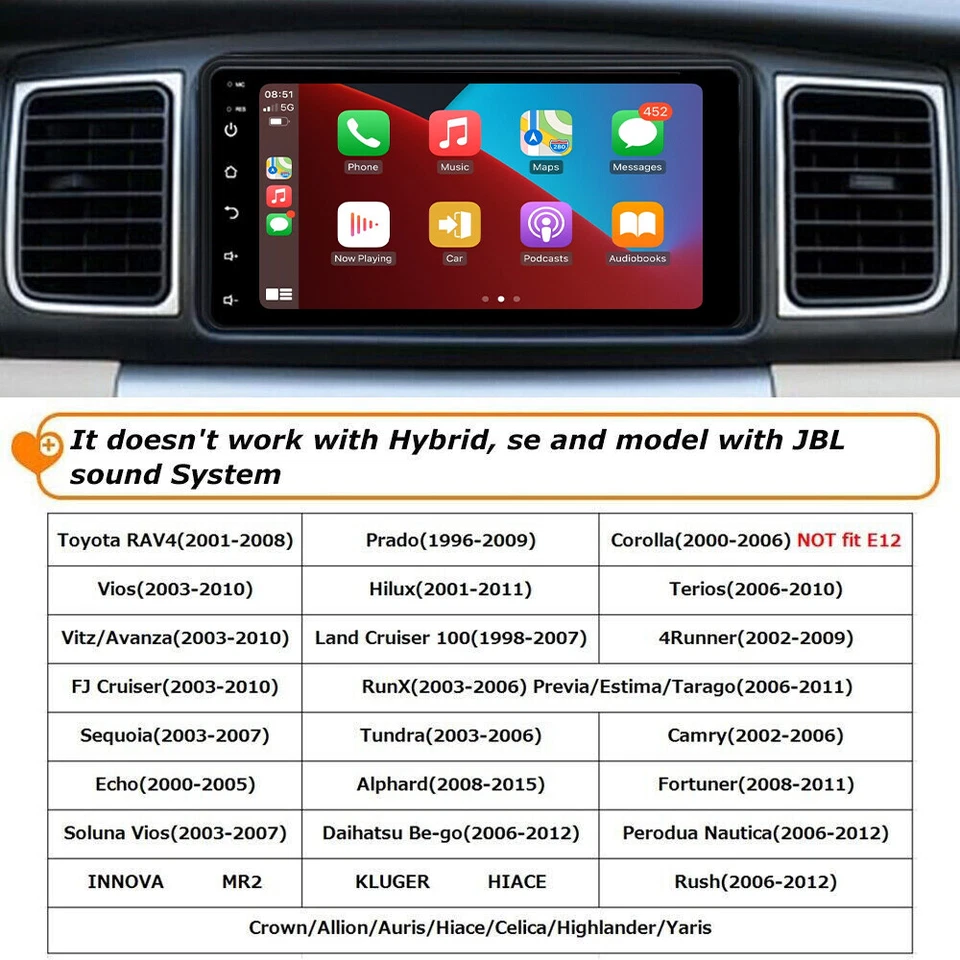 Autoradio Für Toyota Corolla Prado RAV4 Bluetooth USB GPS Navi Android 13 2+64GB - Bild 2 von 4