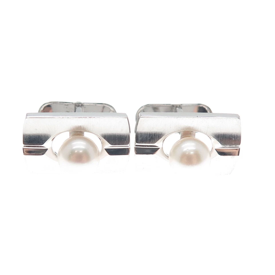 900 Silver Vintage Japan Real Akoya Pearl Modernist Cufflinks - Image 4 of 4