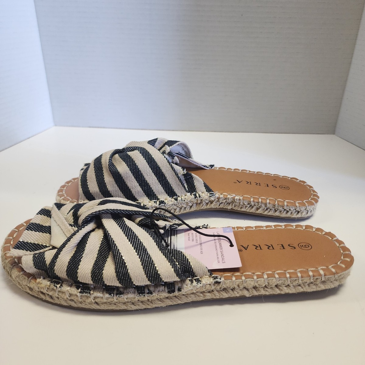 Serra Slides Sandals 9 Flats Nautical Beach Stripes Summer  display picture 1