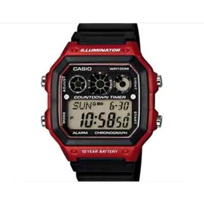 Casio Unisex Digital Watch AE-1300WH-4A - Bold Red Design with