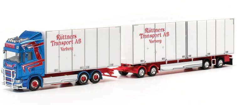 Miniature Scania CS 20 HD 6x2 Herpa avec dolly et remorque articulée Ruttners