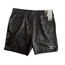 New Vintage Style Umbro Soccer Logo Checkered Athletic Shorts Black Y2K Mens L