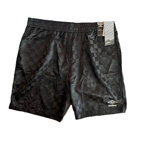 New Vintage Style Umbro Soccer Logo Checkered Athletic Shorts Black Y2K Mens XL