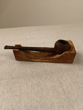 Antique Vintage Faceted Wood Pipe with Carved Pipe Rest