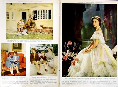 Original alter Vintage Druck 1951 Prinzessin Margaret Elizabeth Buckingham Farbe