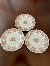Elite Works Limoges France Floral Porcelain 3 Dinner Plates - Pink And Green
