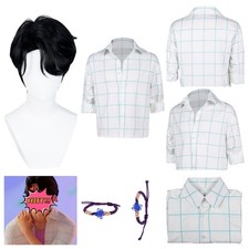 Korean Idol Jinu Blue checkered print shirt Wig Bracelet Demon Jinu Stage style
