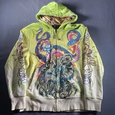 Y2K Christian Audigier Los Angeles Skull Stoned Snake Full Zip Hoodie Size XL
