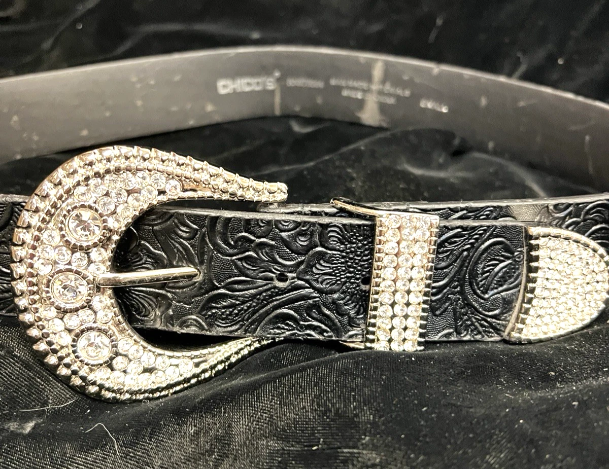 Chico\'s Embellished Satin Rhinestone Buckle Belt. Chico main image 2