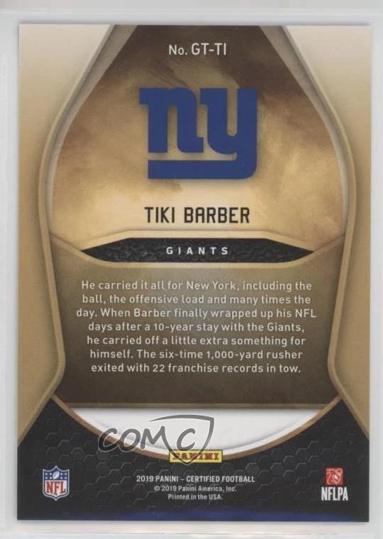 2019 Certified Gold Team Mirror Teal /35 Tiki Barber #GT-TI - Image 2 of 2
