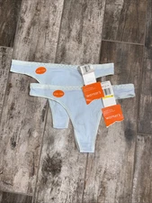 Vtg. WARNER’S Solid 100% Cotton USA Low Rise Thong Panties Sz M Blue 2 Pair NWT