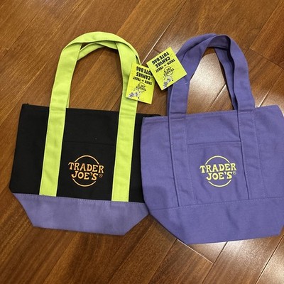 2025 NEW TRADER JOE'S HALLOWEEN MINI CANVAS TOTE BAG - SET Of 2 Purple and Black