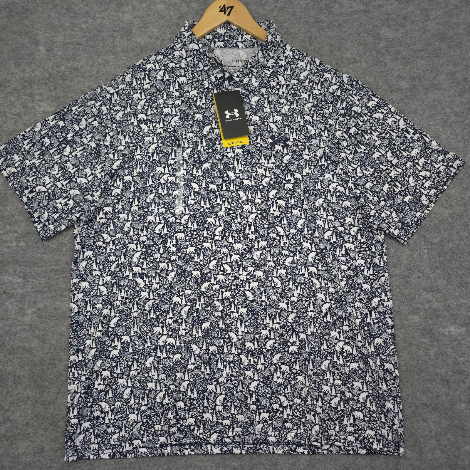 Under Armour UA Men's Playoff 3 Blue Bear Forest Printed Polo Shirt Size XL NWT thumbnail 2