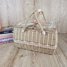 Vintage Woven Sewing Box Sewing Basket Storage With Lid And Handle Tapestry Top