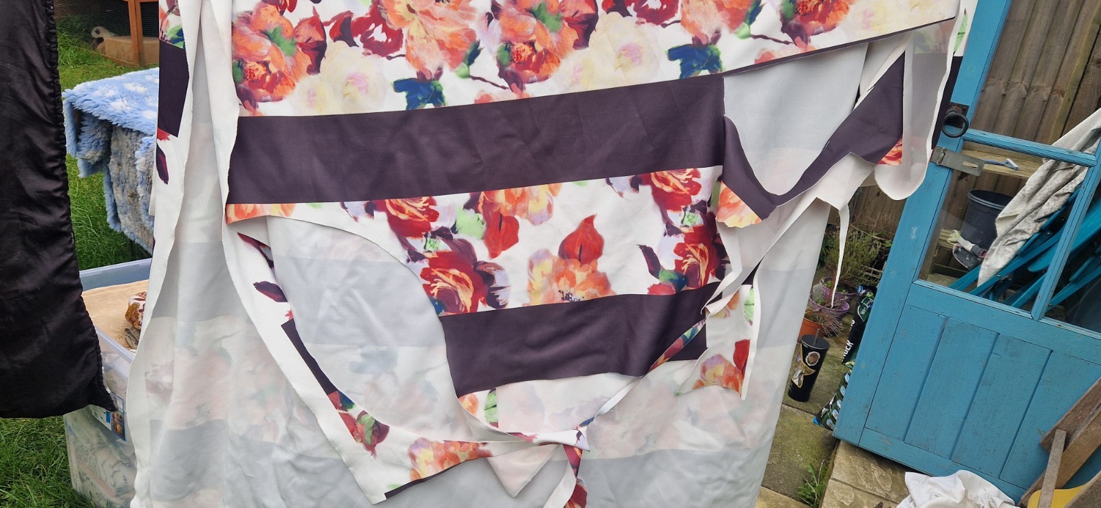 2m Plus Extra Scuba Fabric In Floral and Black Stripe Material image 3