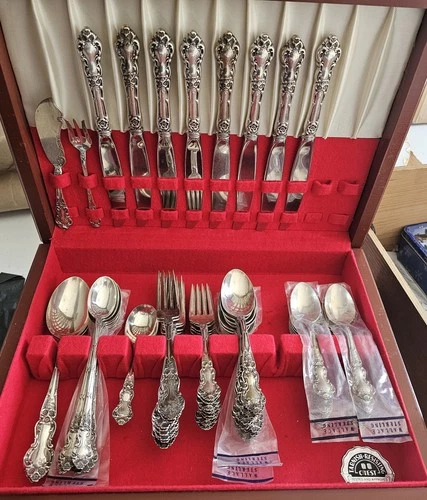 Antique Meadow Rose by Wallace Sterling Silver Flatware Set For 8/Serving Pieces