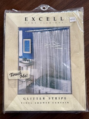 Vintage Excell Home Fashions Glitter Stripe & Clear 100%  Vinyl Shower Curtain