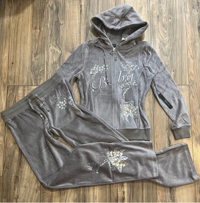 BCBG Max Azria SET Velour CINDER Embellished Peacock Sweat Lounge Pants/Hoodie M