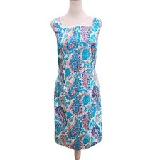 Talbots Paisley Dress Knee Length Shift Womens Petite 14 Blue Coastal Resort