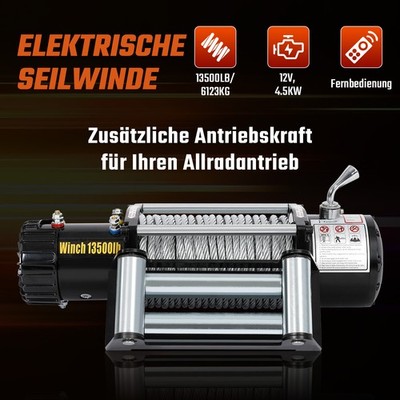 12V Elektrische Seilwinde 6123KG 13500LBS Motorwinde Winde Synthetikseil