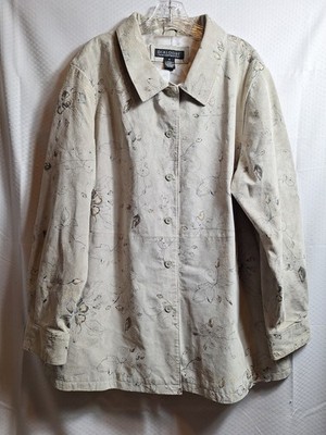 Vtg DIALOGUE Genuine Leather Suede Painted Floral Jacket Sz 1X Green Art-To-Wear