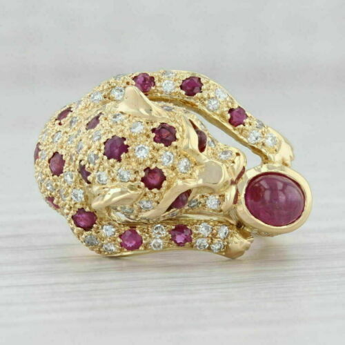 2Ct Round Lab-Created Ruby & Diamond Panther Leopard Ring 14k Yellow Gold Over - Picture 2 of 7