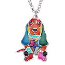 Enamel Alloy Sitting Basset Hound Dog Necklace Pendant Pets Jewelry Charms Gifts