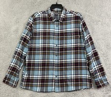 Eddie Bauer Shirt Mens XXL Blue Plaid Flannel Button Up Outdoors Camping Hiking