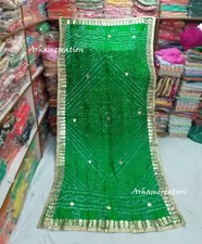 Green Silk Bandhani Bandhej Heavy Dupatta Indian Gota Patti Work Dupatta