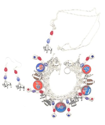 Buffalo Bills New Jewelry Set.Charm Bracelet, Necklace & Earrings, FREE SHIPPING