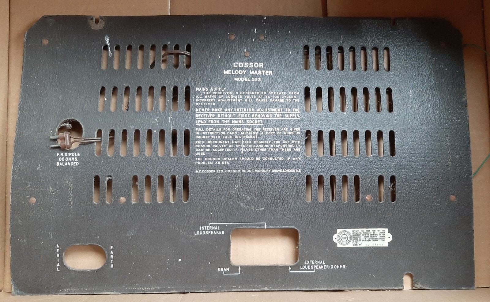 Vintage valve radio backs. Bush; Cossor; Ekco; HMV; KB;Murphy;Marconi