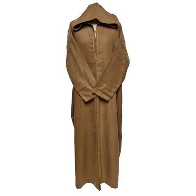 Plus Size Moroccan Winter Wool Blend Dark Beige Brown Long Sleeve Hooded Thob