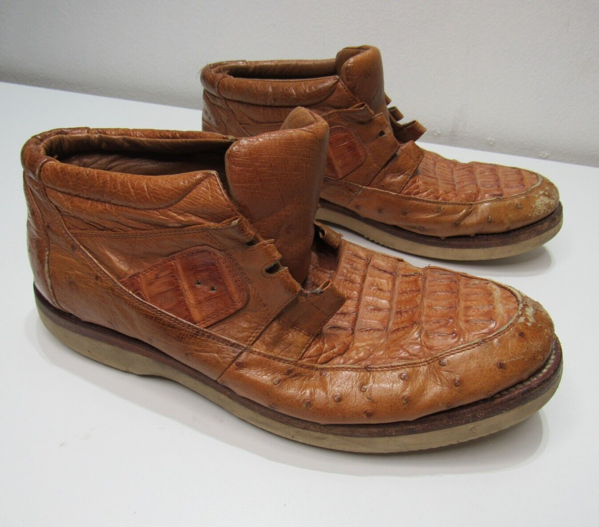 Bilbo Comfort Ostrich Quill Tan Leather Ankle Boots Shoes Men's