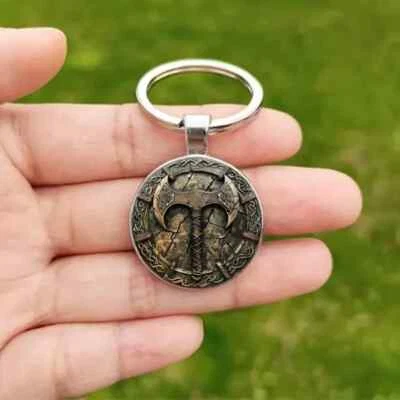 MARKENLOS Wikinger Axt Schlüsselanhänger Doppelaxt mit Runen Norse Warrior Stärke & Ehre