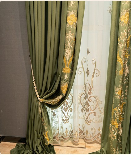 Custom green velvet embroidery thick French cloth curtain tulle drape C1774 - Picture 10 of 12