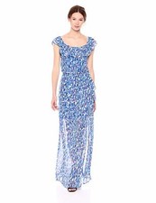 Nine West Royal Blue Multicolor Sleeveless Ruffle Long Dress Size 12 EUC