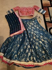 Nareeka Collection Indian Turquoise/Pink Lengha, Chuni, Off Shoulder Blouse -Sml