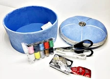 Allary Sewing Accessory Box with Pincushion Top, Blue