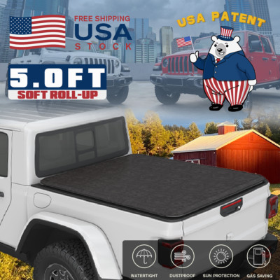 5FT Soft Roll-Up Truck Bed Tonneau Cover For 2020-2025 Jeep Gladiator JT Vinyl