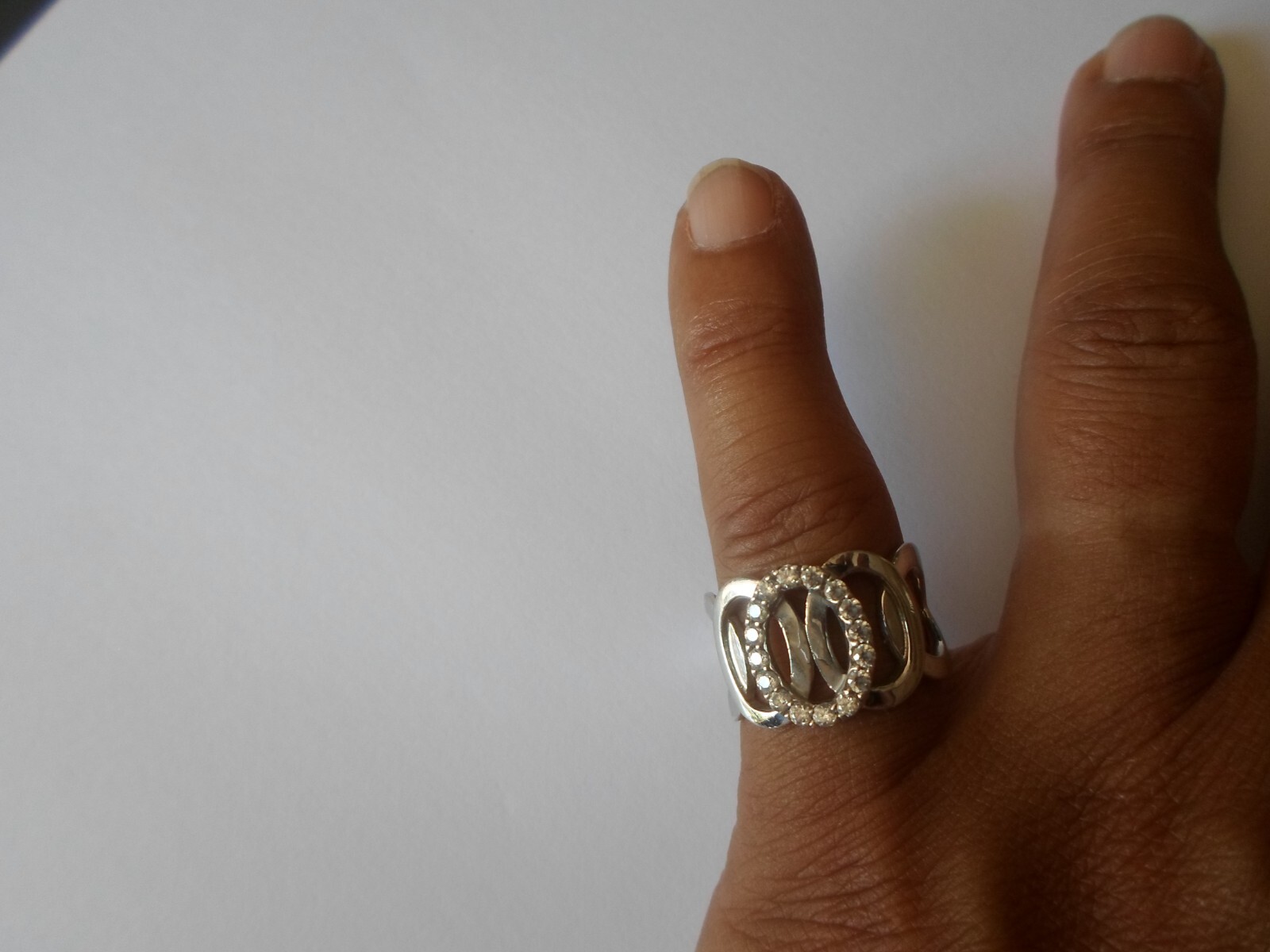 solid silver ring, interlaced rings, zirconiums, … - image 3