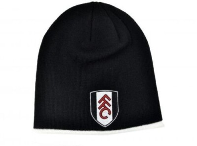 FULHAM FC SCHWARZE MÜTZE - ROLL-DOWN BEANIE GESTICKTES LOGO NEU OFFIZIELL LIZENZIERT