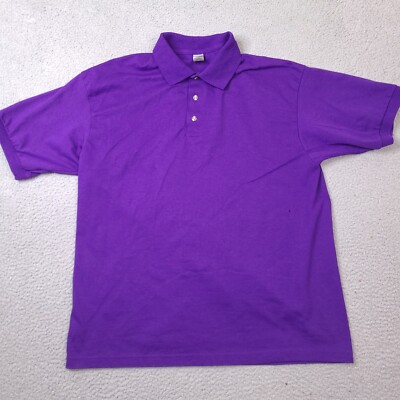 Gildan Polo Shirt Mens XL Purple Dry Blend Cotton Polyester Blend (Has a Hole)