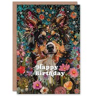 Collie Niedlich Blumen PorträT Mosaik Karte Mit Hundemotiv Geburtstagskarte