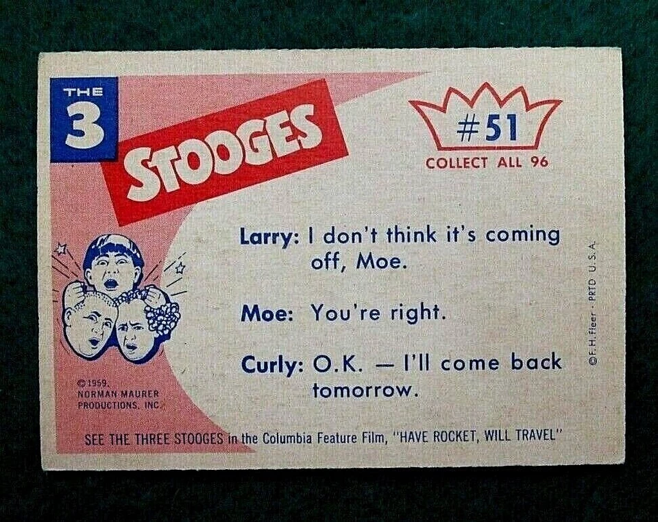 THE THREE STOOGES 1959 FLEER CREAM BACK CARD #51 BE CAREFUL,THIS IS MY ONLY SUIT - Image 2 of 2