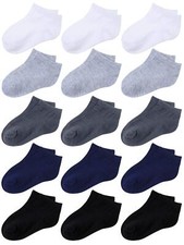 15 Pack Kids' Half Cushion Low Cut Athletic Ankle Socks Boys Girls Ankle Socks