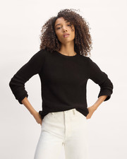 Everlane The Organic Cotton Open Stitch Crew in Black, Size Large