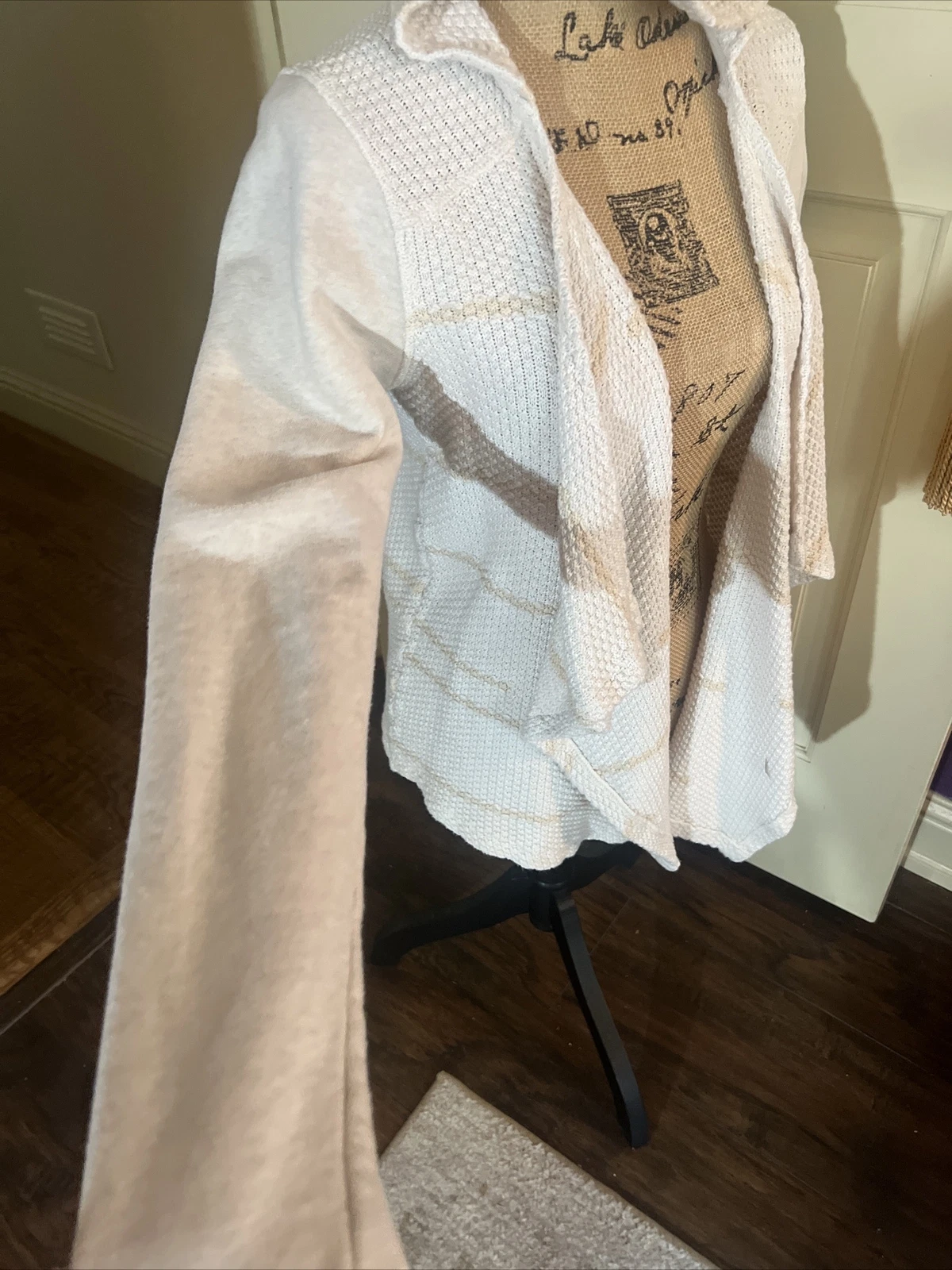 OFF WHITE "Felpa con cappuccio bianca avorio beige a righe maniche aperte L 42"" 26"""