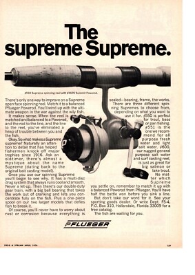 1970 pflueger fishing reel print ad, #550 supreme spinn , fishing gear  print ad
